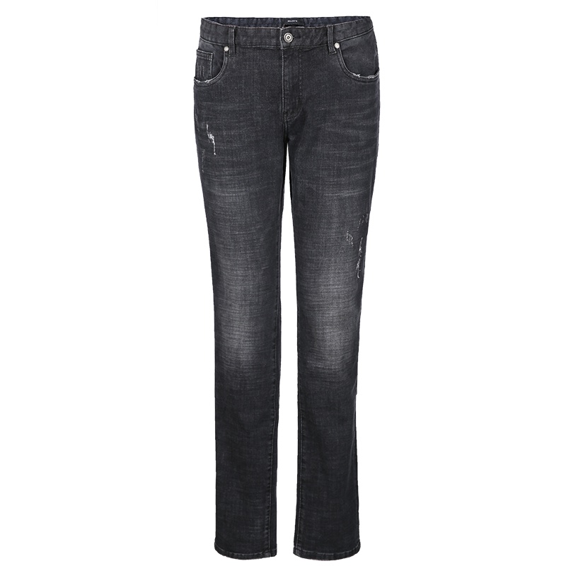 Brloote/巴鲁特 牛仔裤男秋冬新款商务休闲裤微弹直筒牛仔长裤 黑色