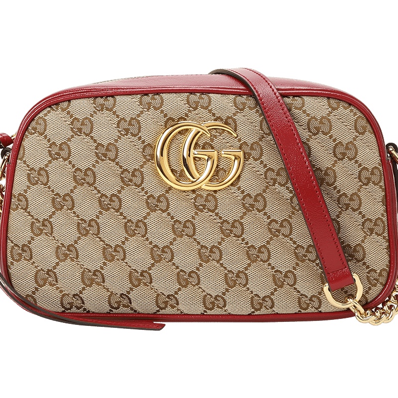 GUCCI 古驰 GG Marmont 皮拼链条包 单肩包 斜挎包 小号 双G饰扣绗缝皮443497