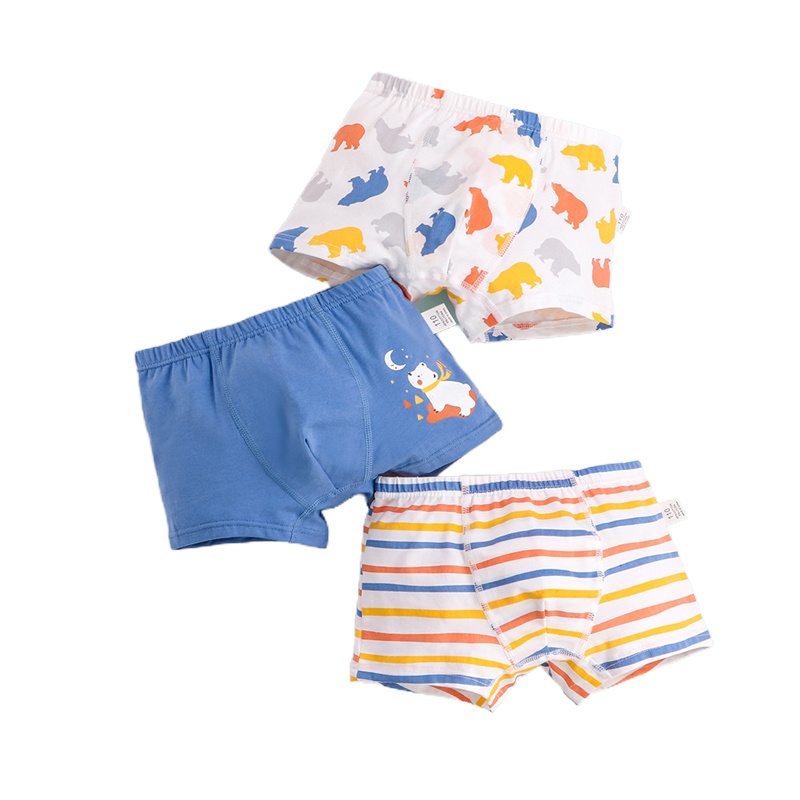 乐可爱三条装男童内裤儿童内裤弹力宝宝婴儿卡通条纹男孩全棉平角裤纯棉小内裤2-3-5-7-9岁