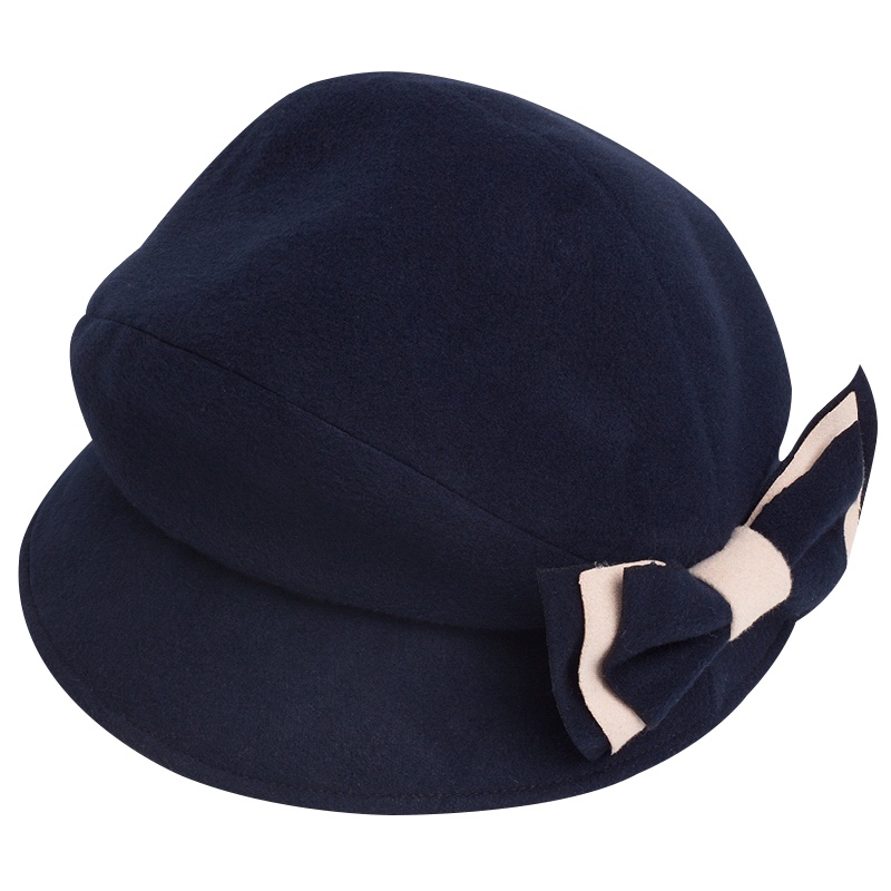 乐为帽子女士秋天冬季女式冬天礼帽盆帽淑女帽羊毛呢保暖短檐蝴蝶结户外帽子蝴蝶结 16FB253