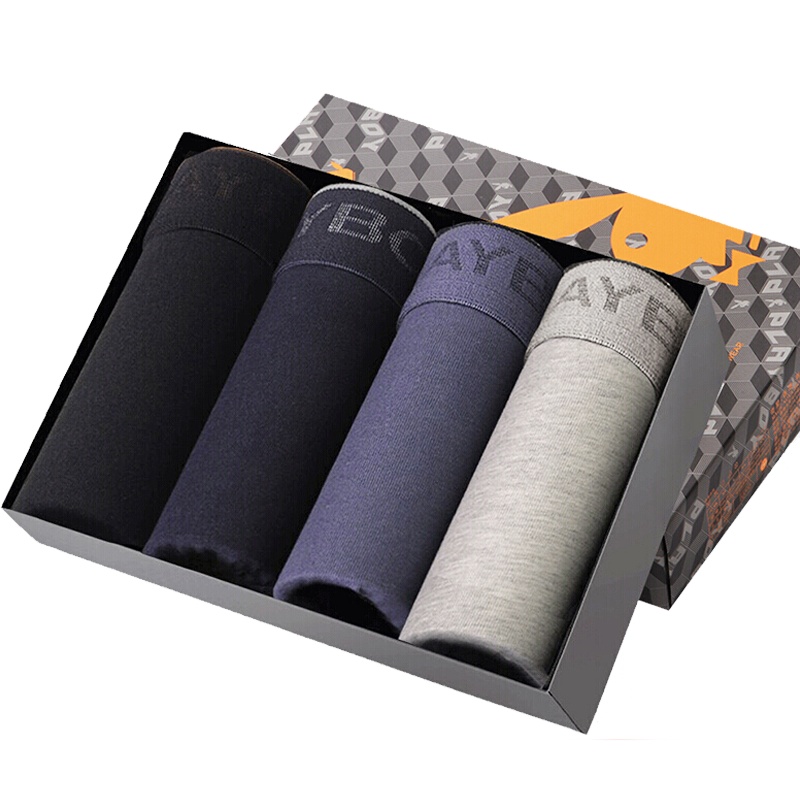 花花公子男士内裤男平角裤加大加肥纯棉宽边弹力腰带全棉加大码四角短裤肥佬胖子裤衩3707-4条礼盒装