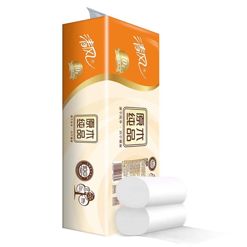 清风无芯卷纸750克3层卫生纸卷纸10卷/提家庭装原木纸巾卷筒纸实惠装10提