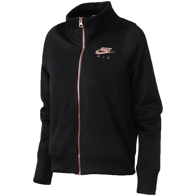 【自营】NIKE耐克女装夹克针织舒适透气短款休闲外套932056 L 932056-010黑+玫瑰金红