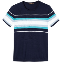 才子男装tries针织冰丝短袖T恤男夏季新款修身透气条纹桑蚕丝体恤