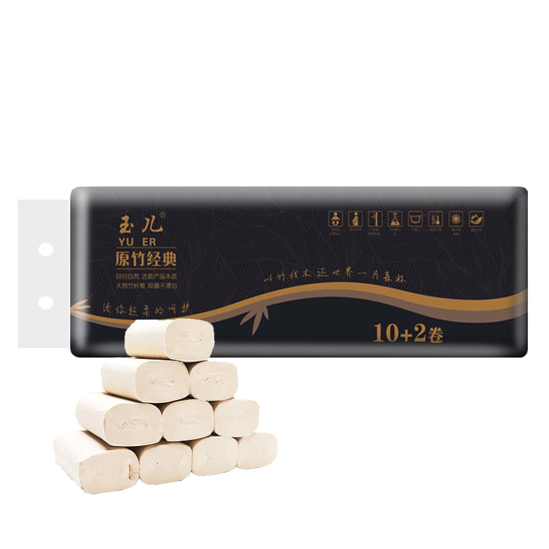 玉儿本色竹浆卷纸4层*12卷720g 无芯卷纸厕纸卫生纸
