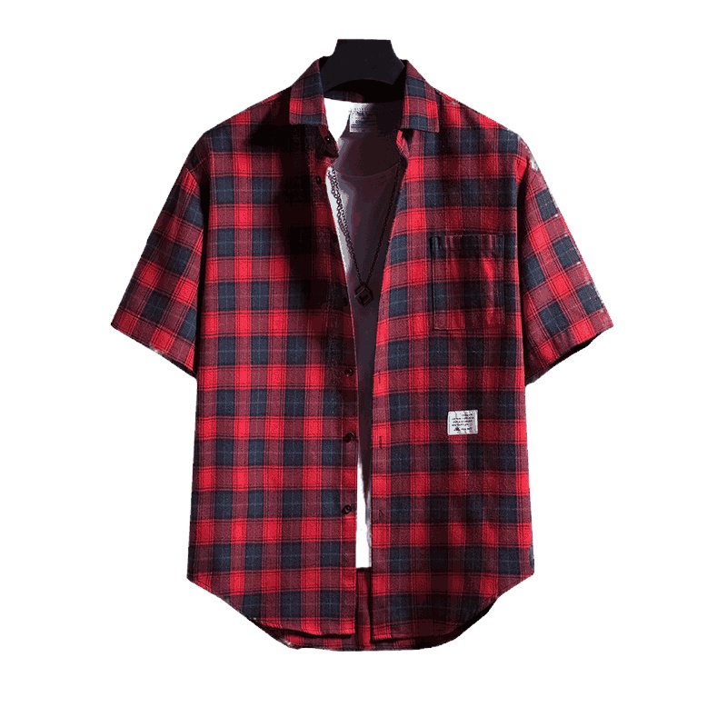 吉普战车2021年夏季新款男士衬衫男商务休闲时尚格子短袖衬衫男士中青年工装衬衣男士外套寸衫大码男装百搭潮款-2