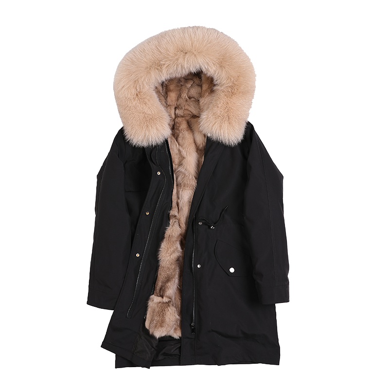 雪米贝奴 派克服女新款狐狸毛领狐狸毛内胆中长款连帽皮草外套