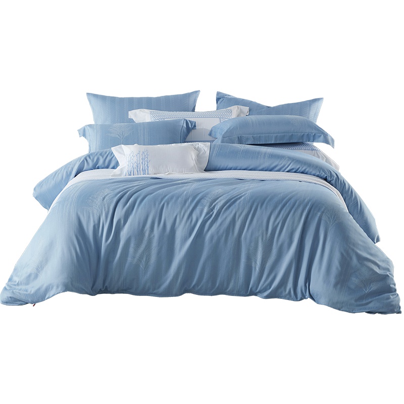 梦洁(MENDALE)家纺梦洁美颂纯色提花欧式四件套简约被套床单1.8米北欧风床上用品蓝山全棉斜纹纯棉四件套