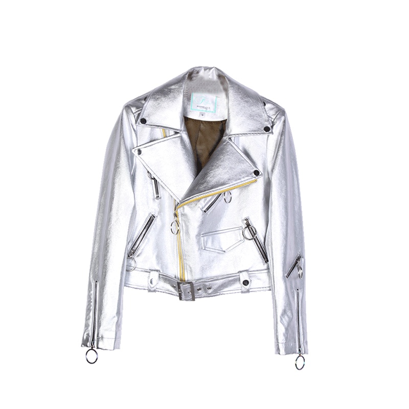 马克华菲2019冬季银色长袖夹克 短款韩版外套