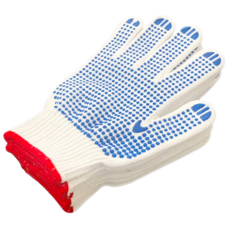 海斯迪克 HKSB11 手部防滑 点塑手套 棉纱漂白 劳保防滑 耐磨防护 点珠点胶手套 12双/蓝色/均码