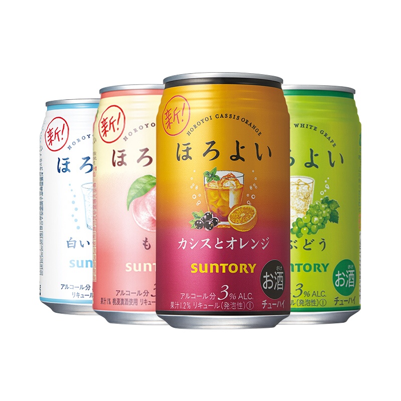 三得利 和乐怡(HOROYOI)日本进口 预调酒 鸡尾酒 混合装(白桃+黑加仑+乳饮料+白葡萄)350ml*4罐
