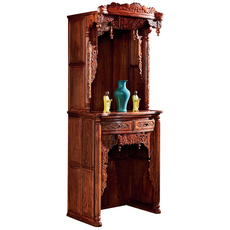 周家庄 红木家具非洲花梨(学名:刺猬紫檀)实木佛龛 佛台 神位 新中式神台 红色