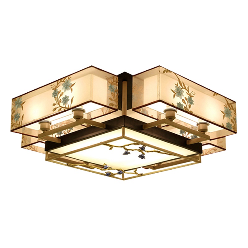 澳松 现代新中式卧室吸顶灯 圆形中国风禅意时尚简约温馨方形灯具创意艺术餐厅卧室灯书房茶楼会所包厢灯 方形60*60CM