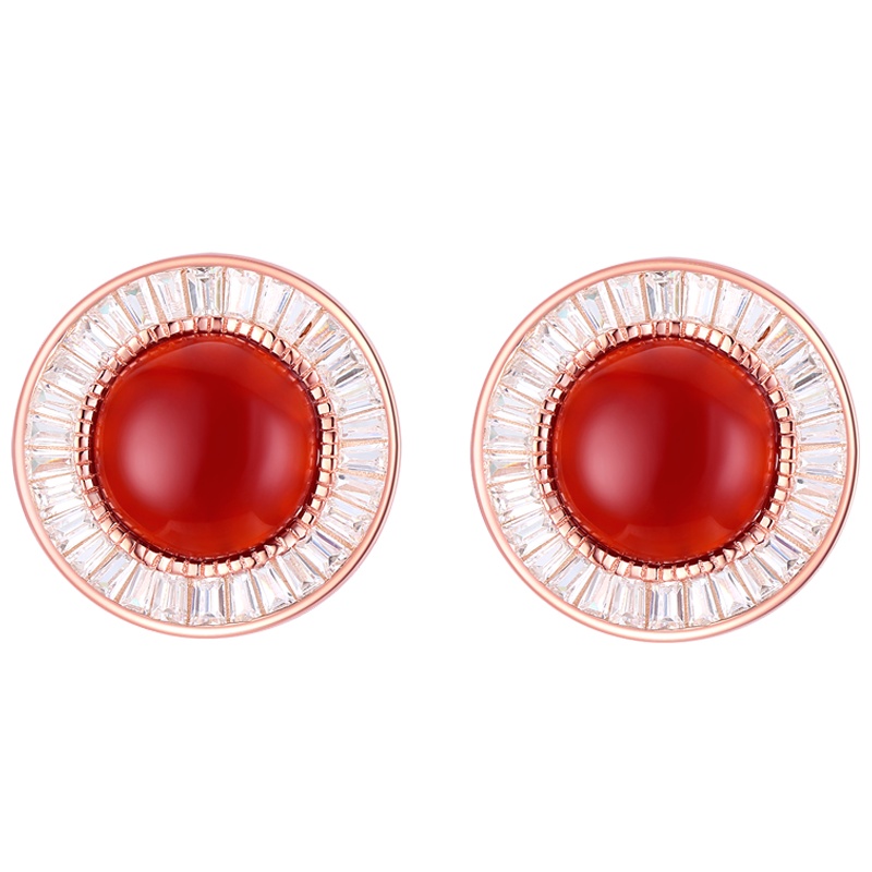 佰色传情纯银红玛瑙耳坠中式复古红色耳环女气质新娘古风新款潮