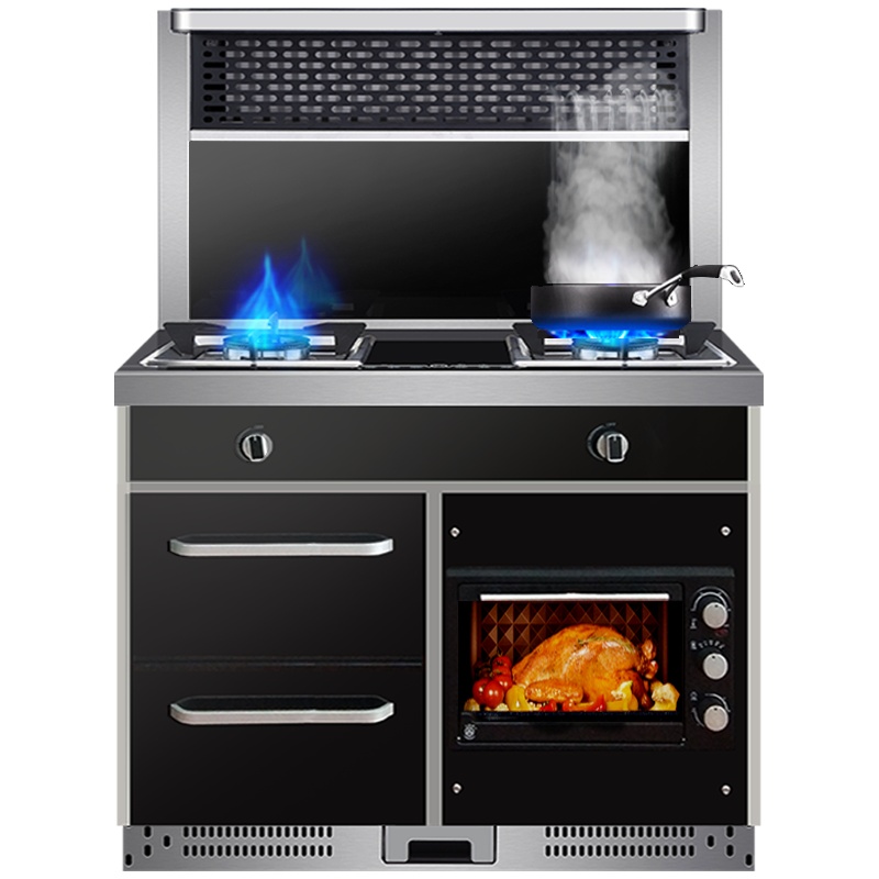 YUKIDA集成灶一体灶家用下排侧吸自动清洗烤箱油烟机环保灶T12-100液化气1000mm宽