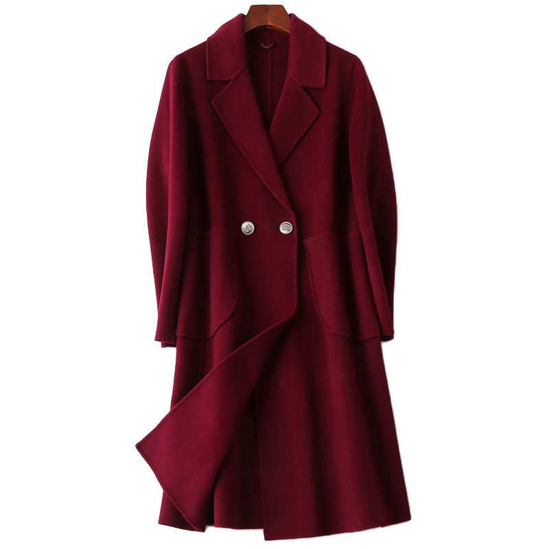 海宁2019秋冬时尚双面毛呢大衣女士新款羊毛呢子外套