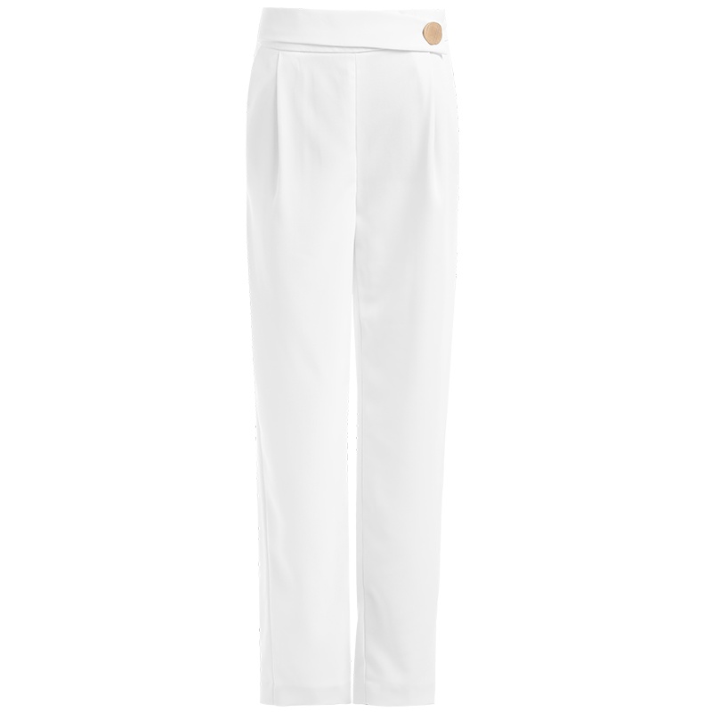 欧昵雪夏季高腰直显瘦休闲哈伦裤女宽松纯棉小脚九分裤