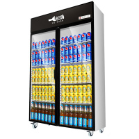 飞天鼠(FTIANSHU) 680L双门展示柜冷藏保鲜立式冰柜便利店冰箱饮料展示柜水果蔬菜冷柜厨房陈列柜点菜柜 风冷绿黑