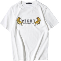 黑鲸老虎刺绣短袖T恤2019夏季男装白t男CNTBJ29070A