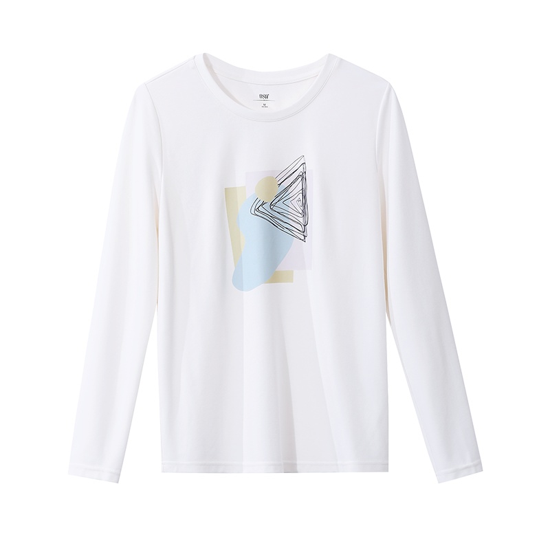 OSA白色印花长袖T恤女显瘦上衣春装2021年新款薄款打底衫体恤夏季