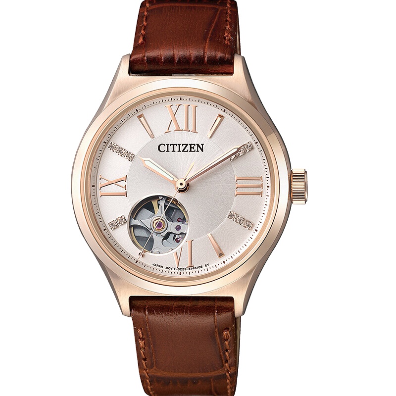 西铁城(CITIZEN)手表女士日本自动机械小牛皮带女士腕表PC1003-07A
