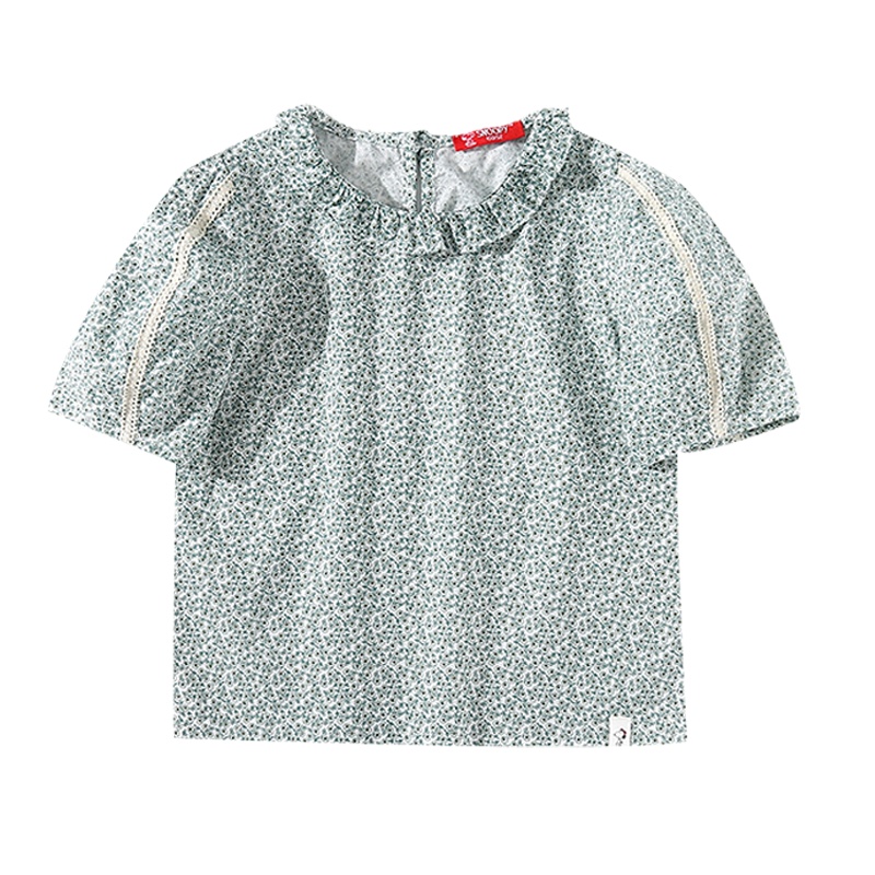 史努比童装夏季女童短袖T恤碎花娃娃领打底衫半袖中大童上衣