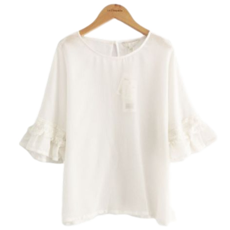 【福利款】拉夏贝尔初秋新款纯色简约时尚休闲宽松套头喇叭中袖T恤上衣女