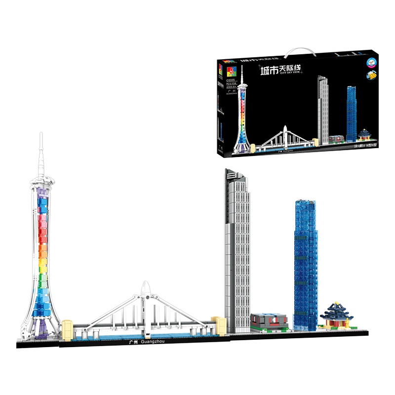 积木拼装模型益智城市街景建筑启蒙玩具广州小蛮腰9香港14岁成人(城市天际线之广州天际线)