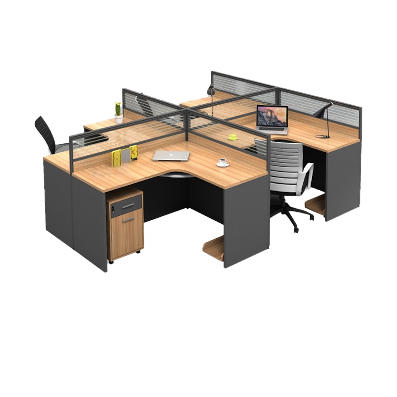 田珍 职员办公桌椅组合简约现代 干字型四人位带柜