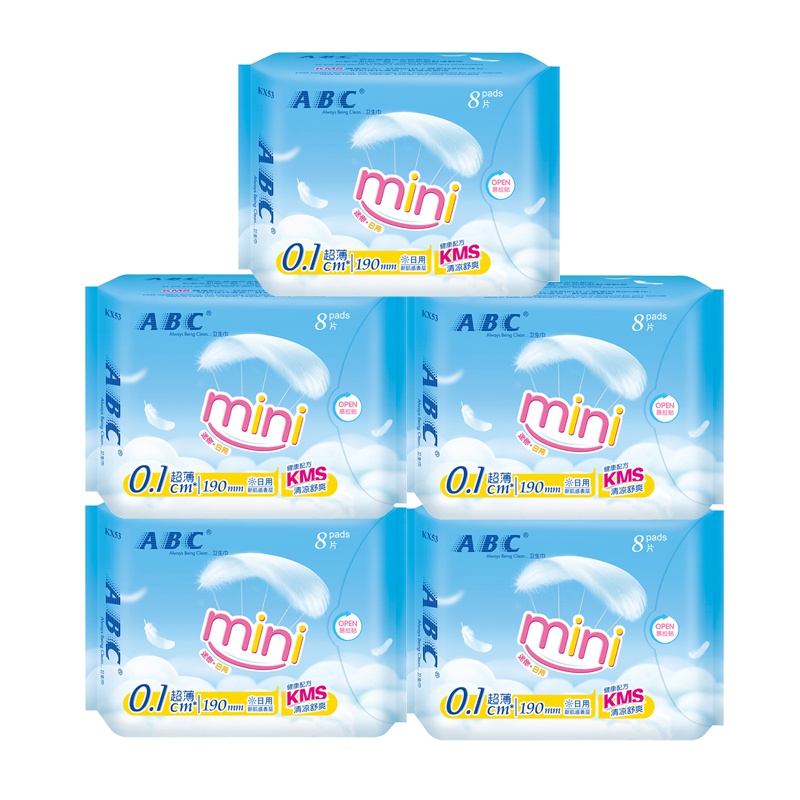 ABC卫生巾新肌感超薄0.1棉柔舒爽透气KMS配方迷你190mm姨妈巾