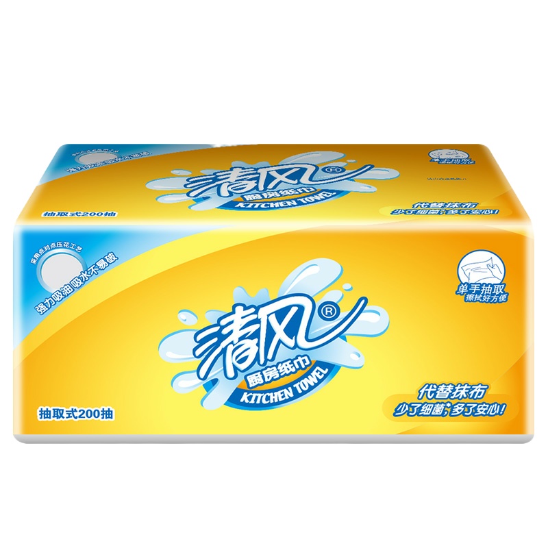 清风 随手擦 抽取式纸巾 厨房用纸 200抽/件 5件装（单位：件）
