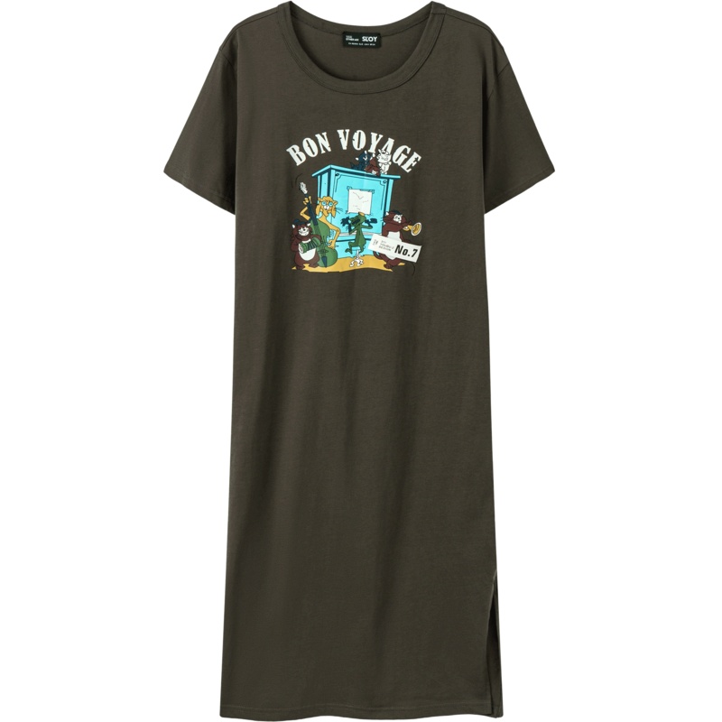 OtherMix轻复古连衣裙2021年夏季新款时尚宽松卡通女式T恤裙子潮