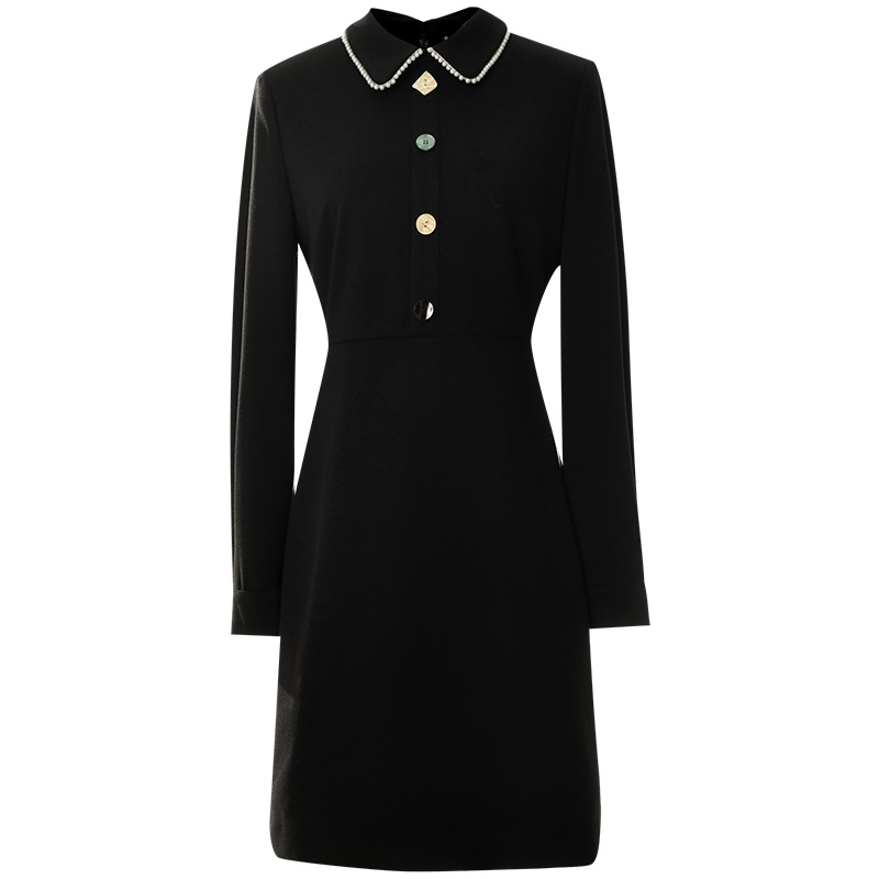 欧昵雪秋冬装小香风Polo领显瘦毛呢连衣裙女长袖收腰a字裙