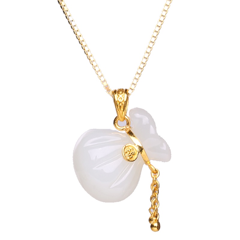 印象眸 足金镶和田玉福袋吊坠 黄金足金镶嵌福禄葫芦玉石坠子 附送证书