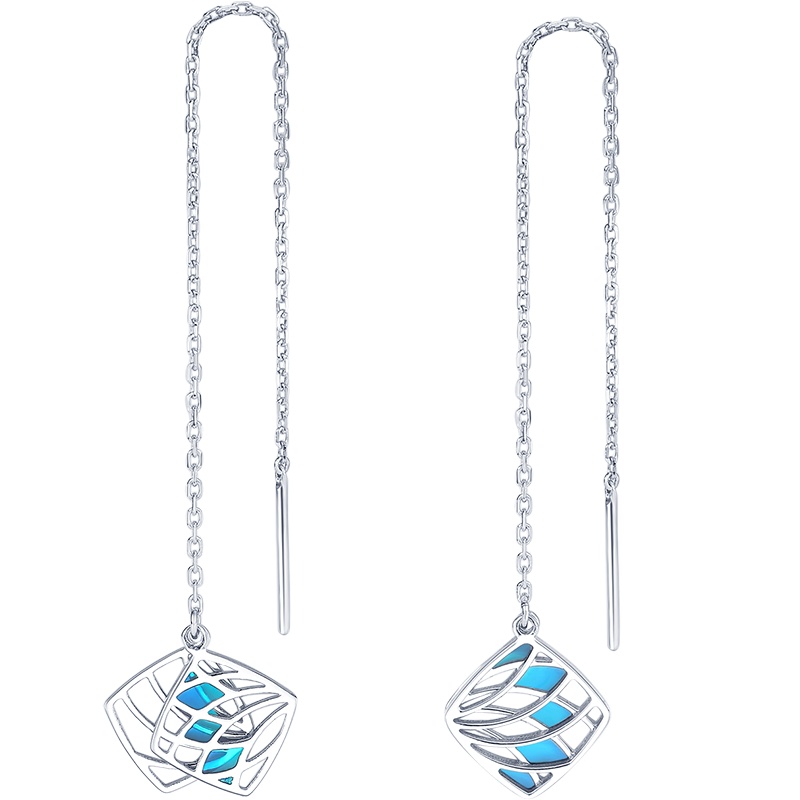 周大生铂金耳线长款女正品Pt950白金珐琅花窗耳坠时尚显脸瘦耳环