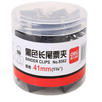 得力8562-2DJ点睛 黑色长尾票夹41mm(筒装)(黑)(24只/筒)