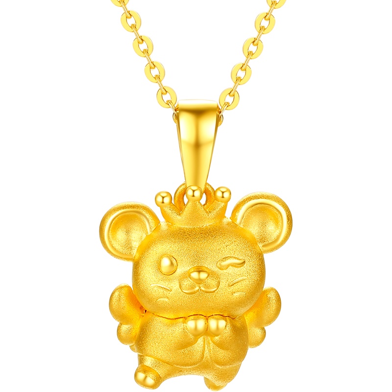 周大生黄金吊坠女挂坠本命年硬金鼠年生肖老鼠首饰鼠小胖项链吊坠