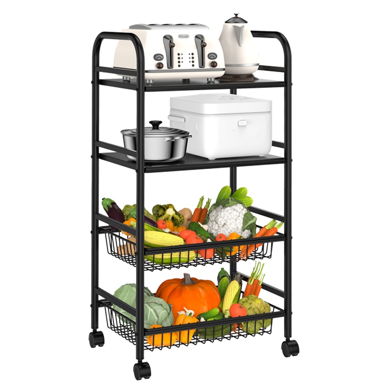 四季沐歌多层货架置物架菜篮子小推车微波炉果蔬菜收纳储物架落地