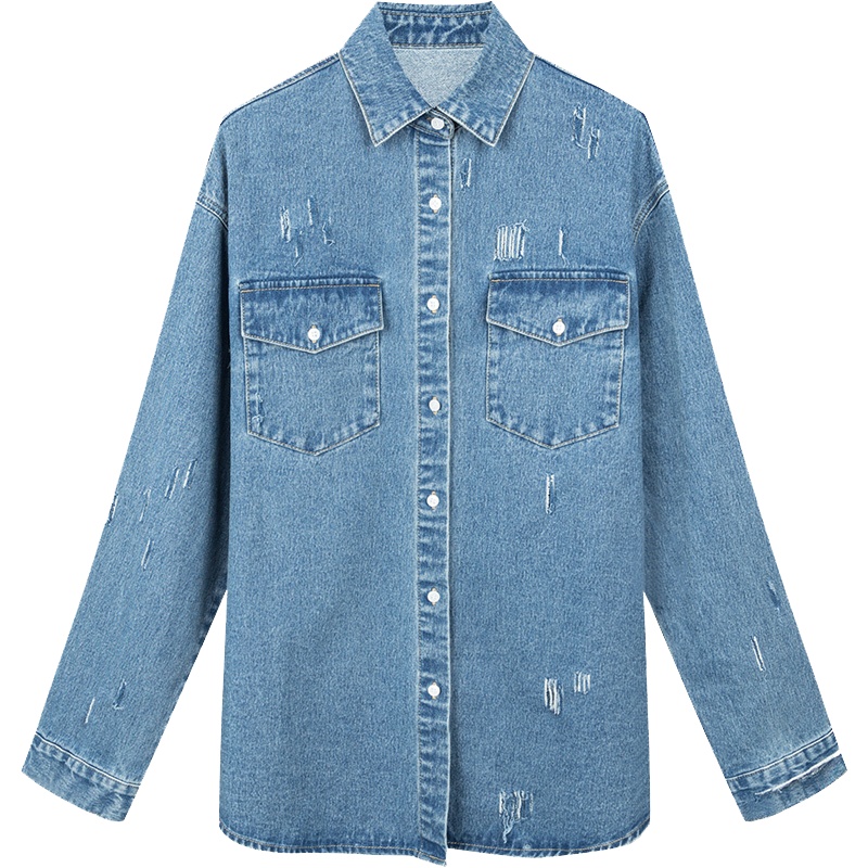 【专柜同款】拉夏贝尔Puella冬季新款韩版显瘦做旧复古破洞牛仔外套女2T000605