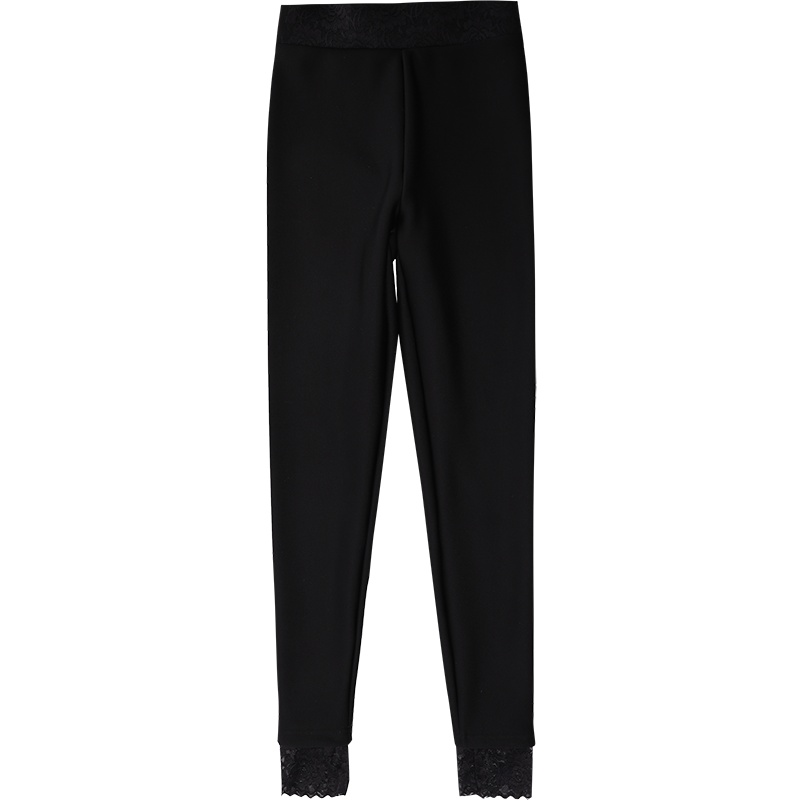 秋冬季打底裤长裤加绒蕾丝花边高腰显瘦保暖小脚铅笔裤休闲裤