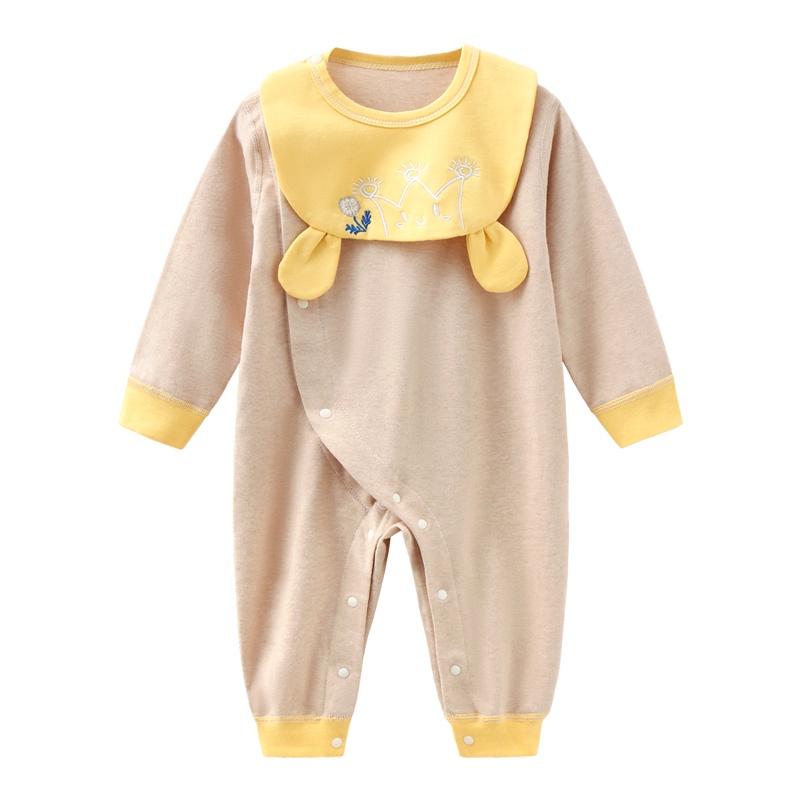 班杰威尔婴儿衣服春秋新生儿纯棉连体衣男女宝宝哈衣爬服无骨刺绣带围嘴内衣