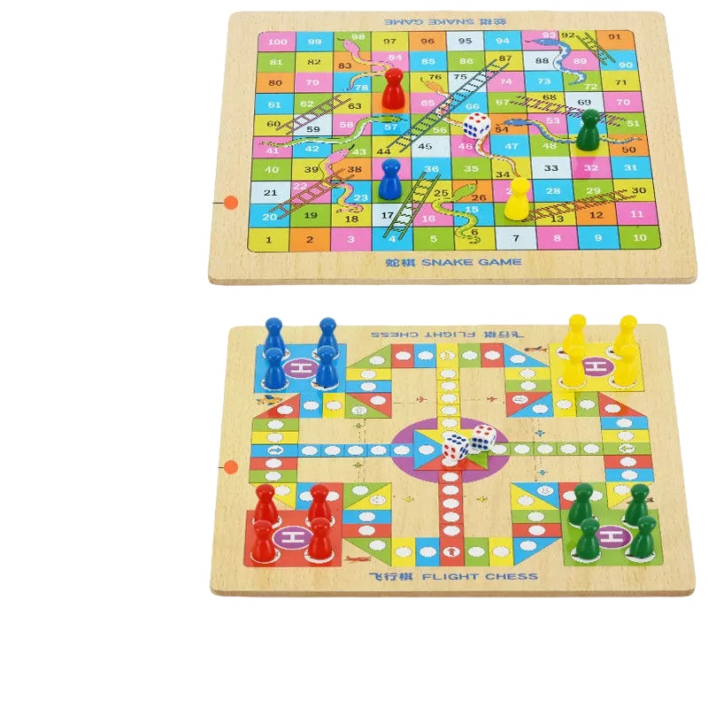 乐加酷 飞行棋儿童跳棋五子棋木制多功能游戏棋象棋斗兽成年学生益智玩具 木盒二合一[跳棋+飞行棋]
