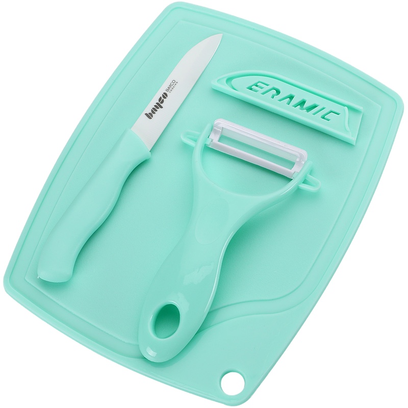 拜格BAYCO 陶瓷水果刀PP砧板瓜刨套装玛卡龙绿BD8035