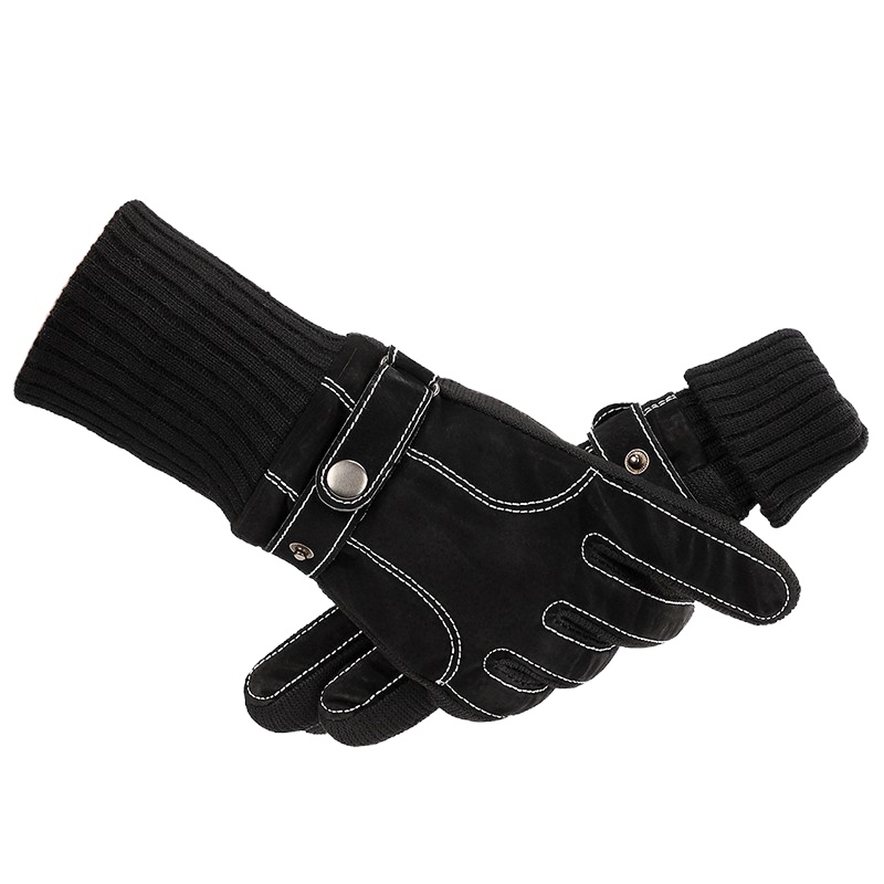 南极人皮手套男冬季保暖加绒加厚防风户外骑车骑行摩托车触屏男士手套N2E0X850291 黑色