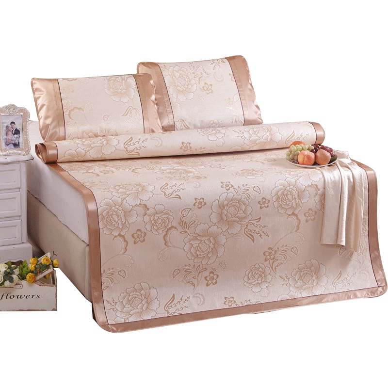 南极人(NanJiren)家纺 夏季凉席/凉枕套件冰丝席二三件套 床上用品花草图案夏凉席套件可折叠空调席子