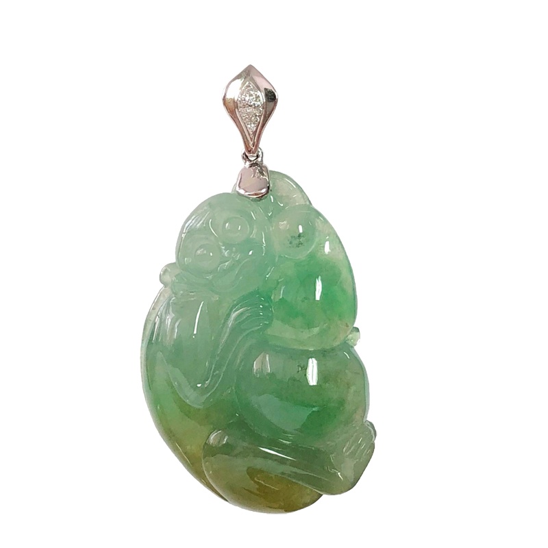 缘源珠宝 天然A货翡翠吊坠 冰糯灵猴翡翠玉坠男女款 附送证书 不含链