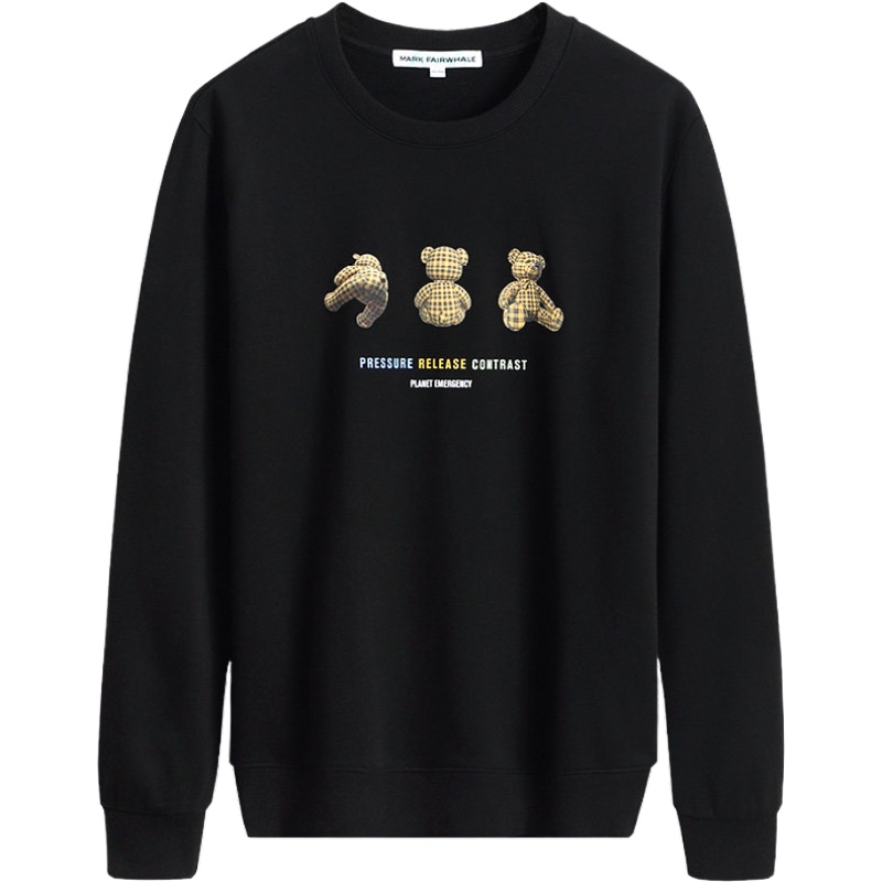 马克华菲卫衣男圆领2020年秋季新款运动外套小熊印花潮流黑色秋装