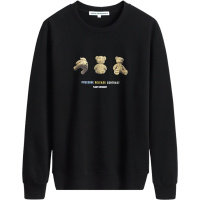 马克华菲卫衣男圆领2020年秋季新款运动外套小熊印花潮流黑色秋装