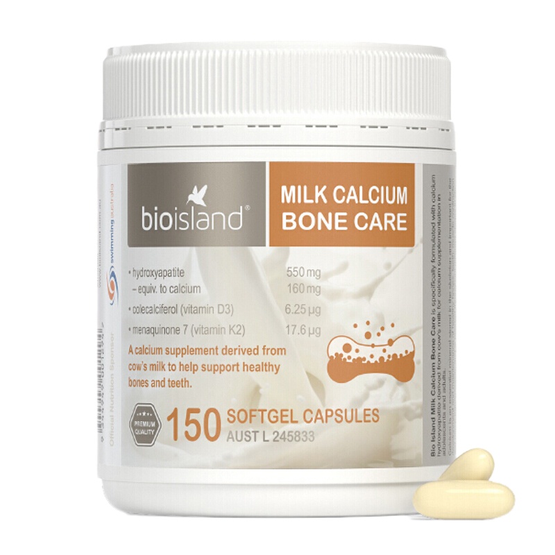 [全家补钙]Bio Island佰澳朗德成人乳钙骨钙片矿物质软胶囊150粒/瓶青少年孕妇中老年液体钙