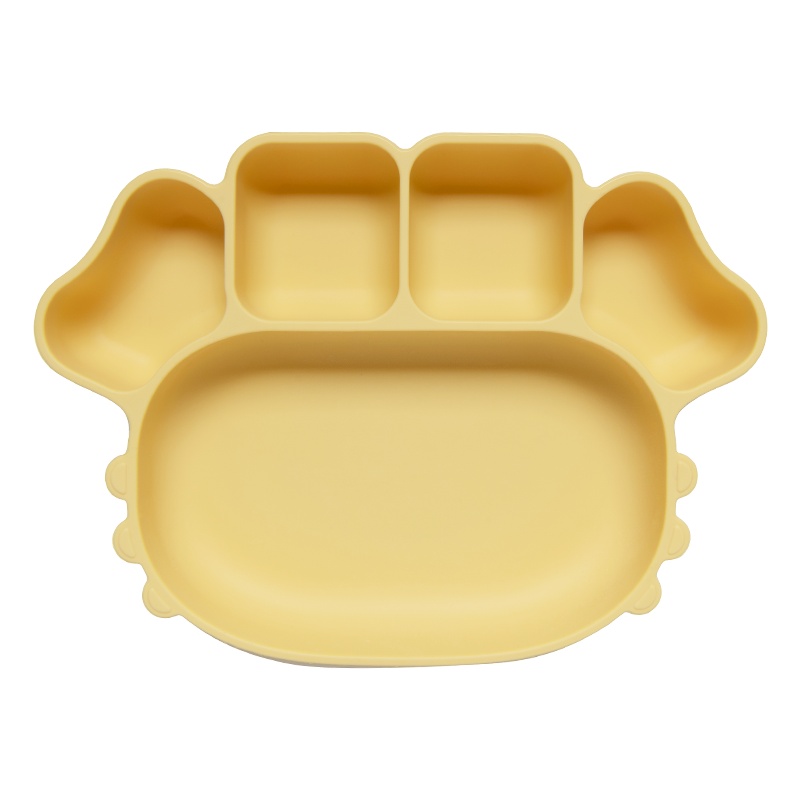 aag宝宝餐盘婴儿吸盘式分格卡通辅食碗儿童餐具套装防摔硅胶餐垫稻草黄